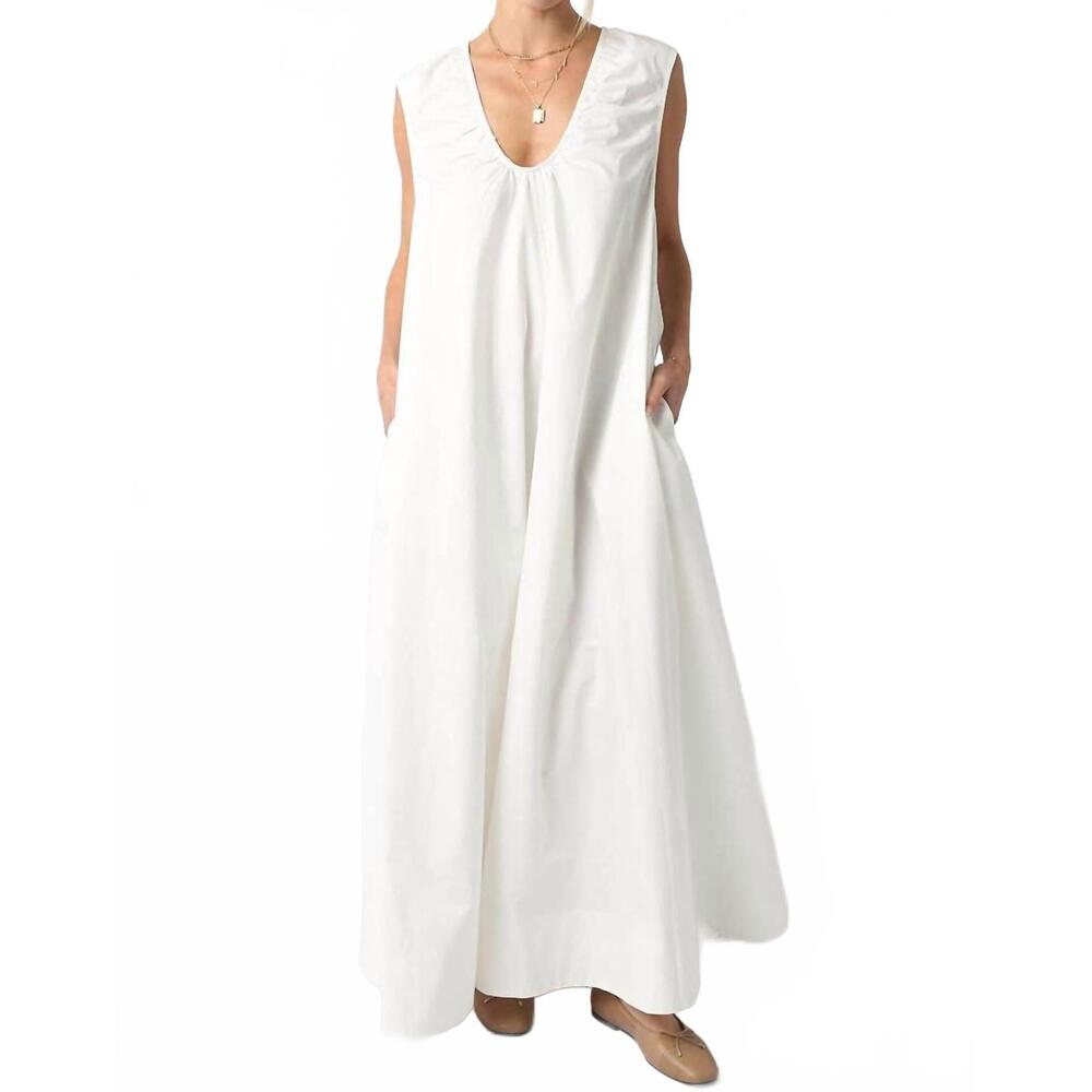 Olivaceous Ivory V-Neck Sleeveless Maxi Dress